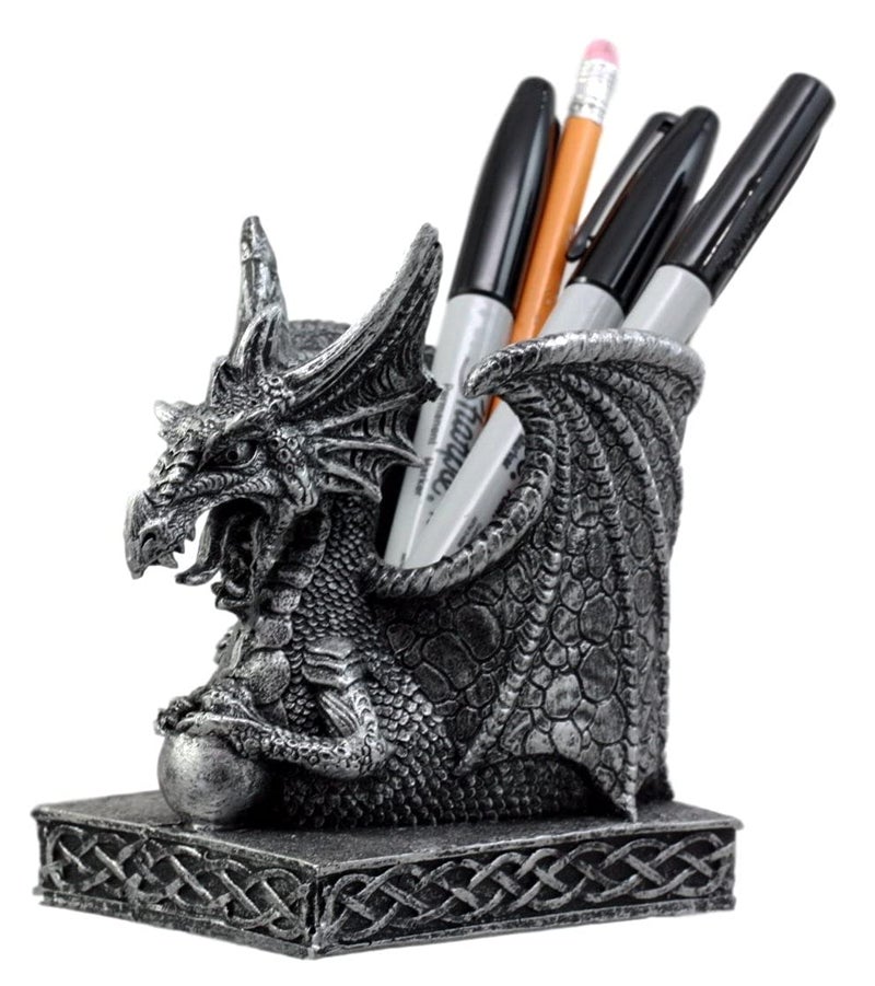 Ebros Gift Shenlong Spirit Dragon Orb Stationery Holder Figurine 4.75" H Office Desktop Accessory Pen Organizer - Image 1